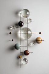 Obraz premium Abstract, geometric wall art. Glass spheres and orbs, various colors, metallic connecting rods. Clean lines, modern design