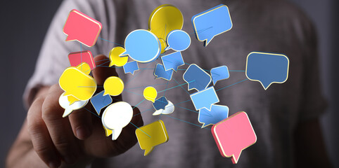 Abstract image of interconnected speech bubbles, representing global communication and networking.