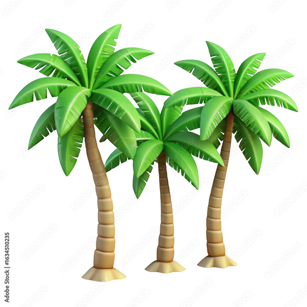 Poster 3d lush palm trees with textured trunks isolated on transparent background