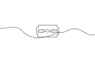 Obraz premium Razor blade in continuous one line art drawing minimalist style for barbershop and grooming design