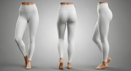 3D mokup of women white legging, with front, side and back views