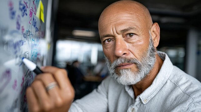 Experienced male engineer presenting technical solutions in boardroom professional environment engaging discussion