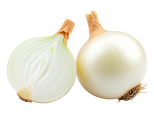 Halved white onion on transparent background