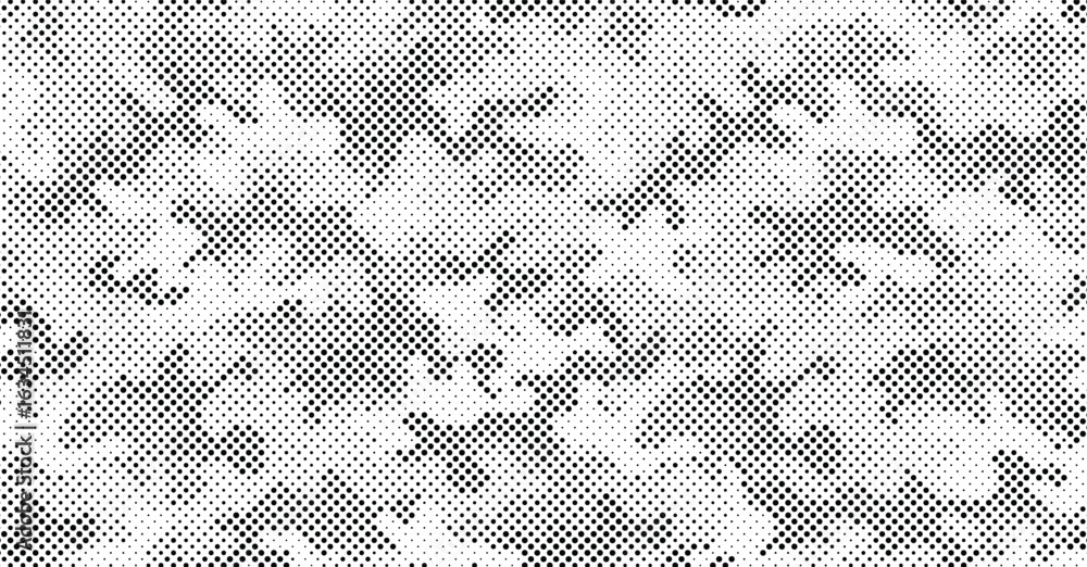 Poster abstract halftone seamless camouflage pattern. repeating digital dotted hexagonal camo military text