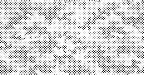 Abstract halftone seamless camouflage pattern. Repeating digital dotted hexagonal camo military texture background. Abstract modern fabric textile ornament. Vector illustration. © cnh