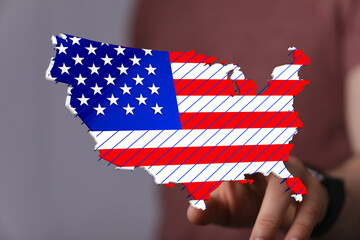 Patriotic image of the United States map overlaid with the American flag. Ideal for Independence...