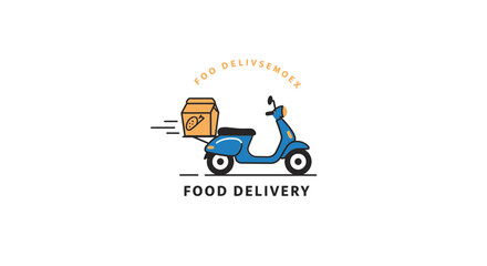 Fast food delivery service on a blue scooter with a package on the back, ideal for modern logistics and courier businesses