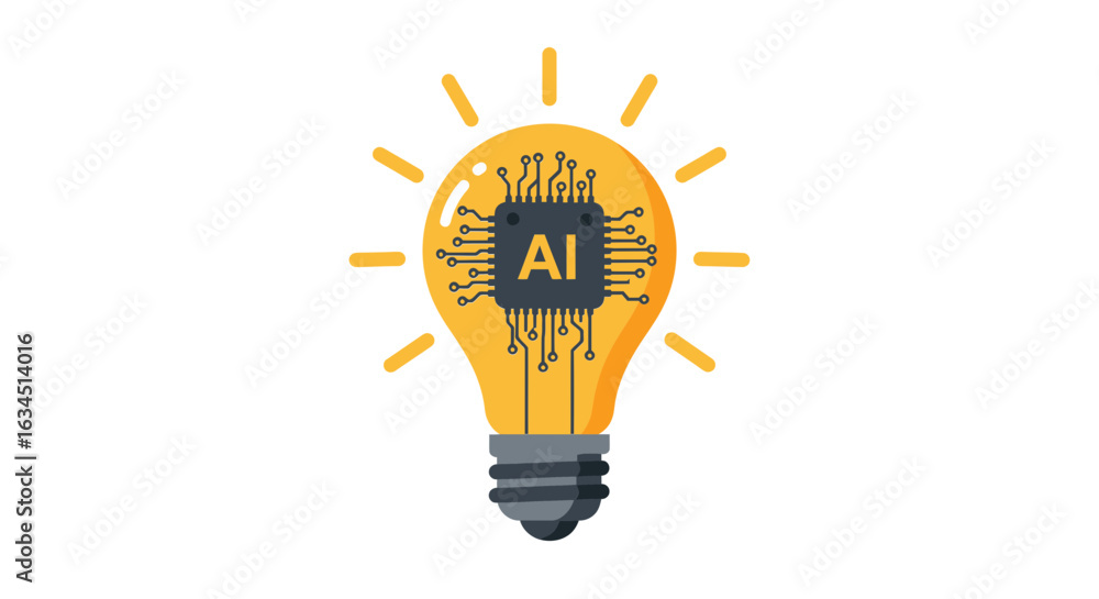 Poster ai-powered innovation concept shown as a glowing lightbulb with an internal processor chip vector