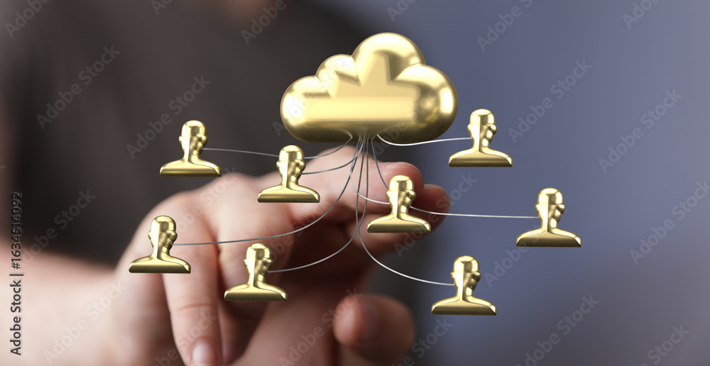 Poster image depicts a golden cloud connected to multiple golden profile icons, representing secure cloud-b