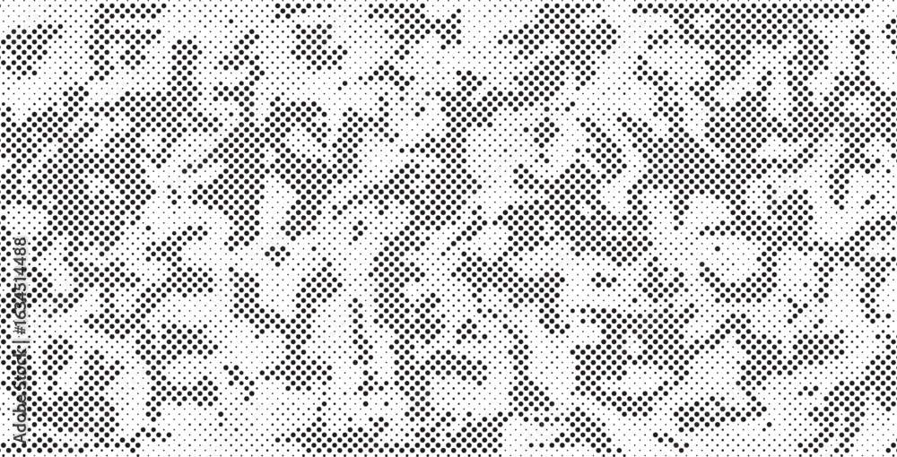 Poster abstract halftone seamless camouflage pattern. repeating digital dotted hexagonal camo military text
