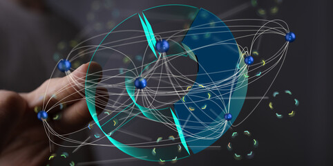 Abstract image of a network, connections, data visualization, and global communication.