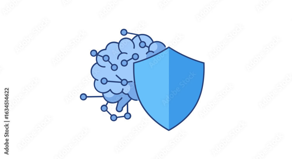 Poster advanced artificial intelligence brain safeguarded by a cyber security shield concept for digital da