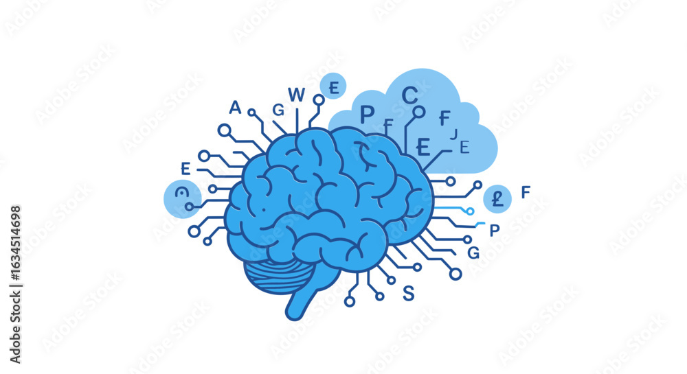 Poster human brain with circuit connections ai, neural network, and cognitive processing