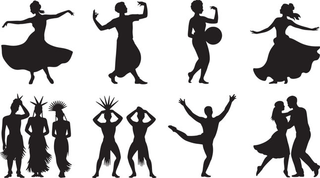 Dancing Silhouettes Collection Diverse Dance Styles Ballet Salsa Tango Modern Ethnic People