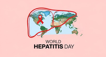 Recognizing World Hepatitis Day with a global map and awareness ribbon illustration