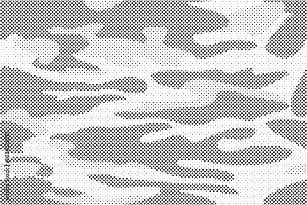 Poster abstract halftone seamless camouflage pattern. repeating digital dotted hexagonal camo military text