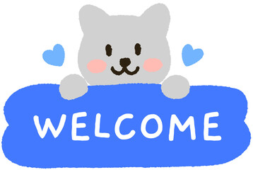Welcome board with cute cat character