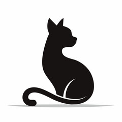 An elegant black cat silhouette sitting gracefully, its long tail curled in front.