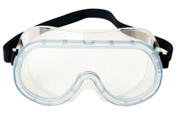 Clear plastic safety goggles for industrial eye protection isolated with transparent background