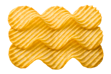 Stack of wavy ridged potato chips for a snack concept isolated with transparent background