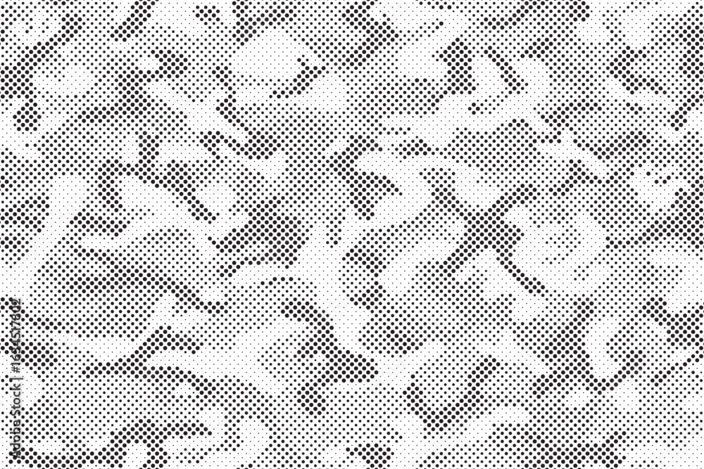 Poster abstract halftone seamless camouflage pattern. repeating digital dotted hexagonal camo military text