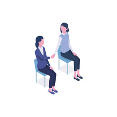 Business concept illustration on the subject of teamwork, Two businesswomen talking in an office, business woman in suit business, woman, people, couple, businesswoman, Business concept illustration