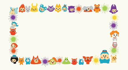 Whimsical character frame with cute cartoon animal illustrations for playful design projects