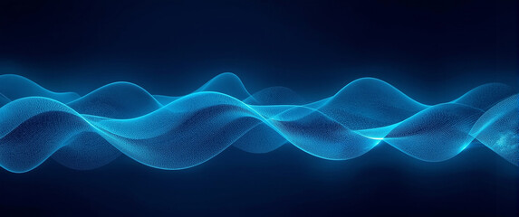 Abstract visualization of glowing blue energy waves or a digital soundwave on a dark background.