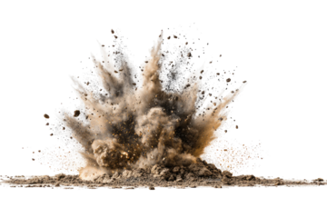 Powerful explosion of brown dirt and dust, radiating outward in a dramatic burst