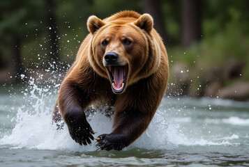 Fototapeta premium brown bear in water