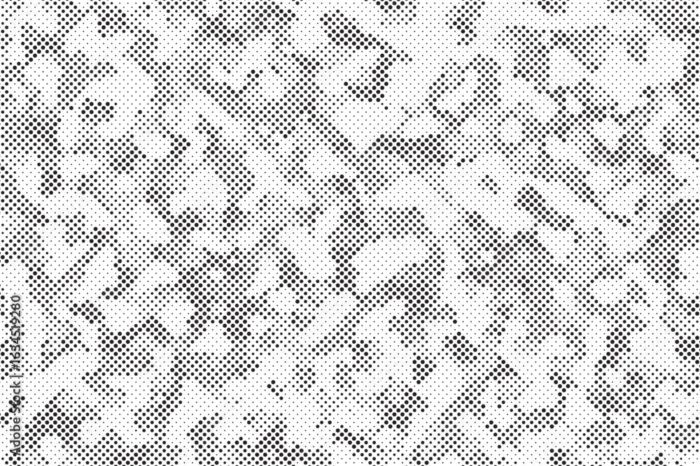 Poster abstract halftone seamless camouflage pattern. repeating digital dotted hexagonal camo military text