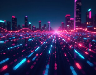 Obraz premium Future City Digital Network Abstract Data Flow and Global Connectivity