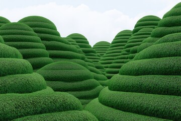 Lush, tiered hills of vibrant green grass