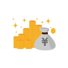 A vector of a shiny golden bag filled with coins symbolizes wealth and prosperity, featuring a dollar sign on the front. This evokes feelings of abundance and financial success
