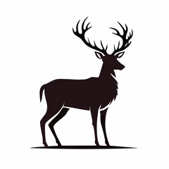 Obraz premium A flat vector silhouette of a majestic stag deer with large antlers. Standing proud in side profile, this clean illustration is isolated.