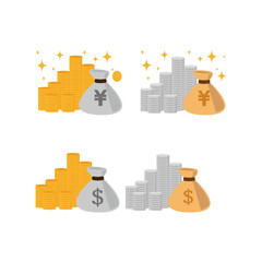 Vector illustration of money bag with dollar sign and gold coins - money, bag, vector, coins, dollar, cash, wealth, finance, savings, currency.