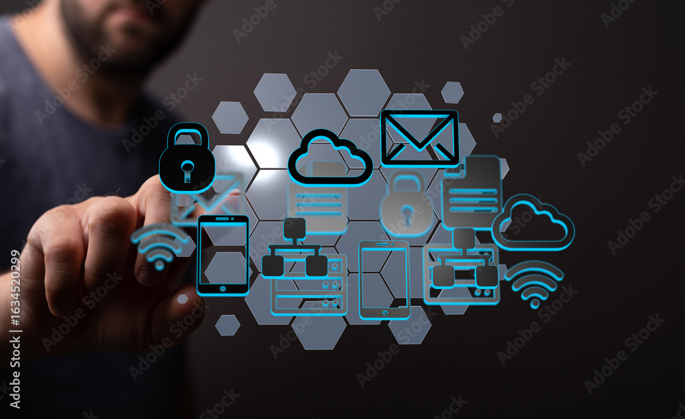 Poster protecting your data with secure cloud solutions and network access control.