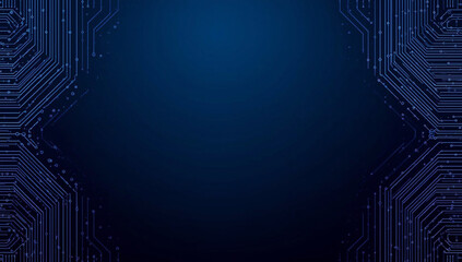 An abstract technology background with blue circuit board patterns framing a dark, glowing center.