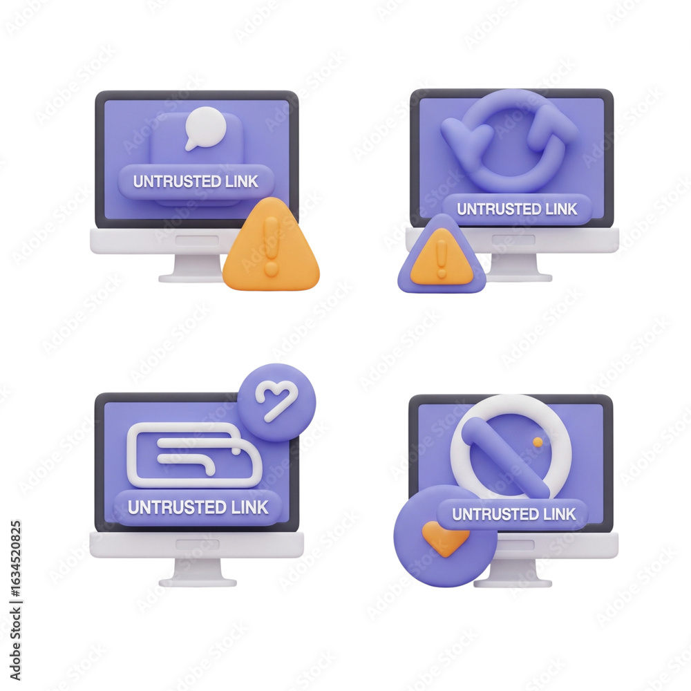 Aufkleber four computer screens displaying various digital icons and alerts