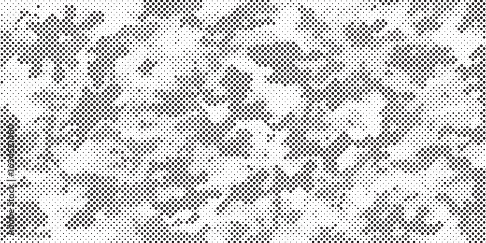 Poster abstract halftone seamless camouflage pattern. repeating digital dotted hexagonal camo military text