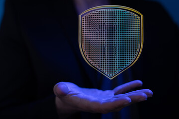 Secure your data with robust cybersecurity.  Digital shield concept.