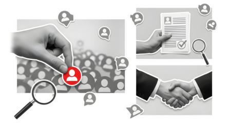 Expertly selecting top talent for your team, reviewing resumes, and sealing the deal with a professional handshake to build a successful business future.