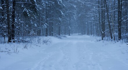 Fototapeta premium Snowy forest path in winter.