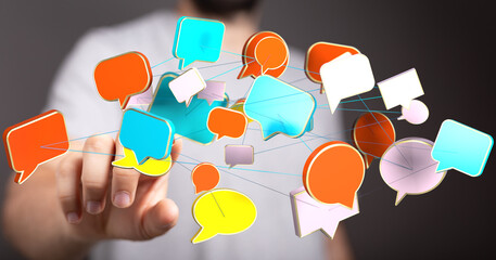 Colorful speech bubbles interconnected, symbolizing global communication and networking.