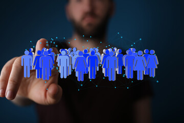 Image depicting a digital network connecting numerous individuals, symbolizing social interaction...