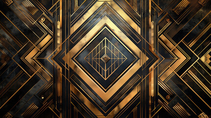 Art Deco Geometric Abstract Background with Gold and Black Pattern
