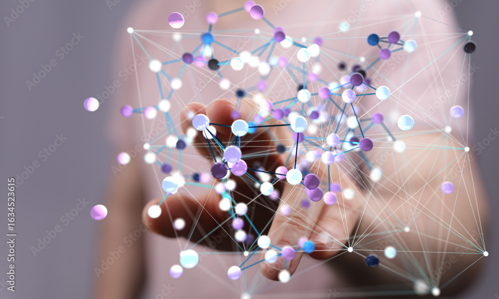Poster abstract image of a hand interacting with a complex network of interconnected nodes, representing gl
