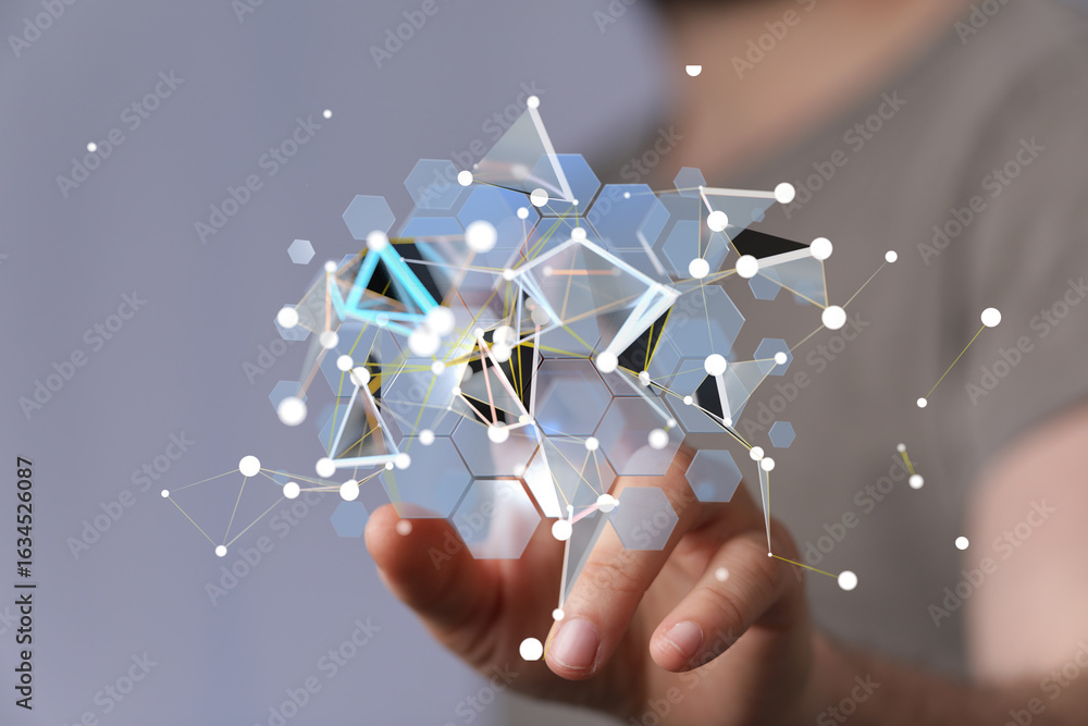 Aufkleber abstract image of a hand interacting with a digital network. perfect for tech, data, and connectivit