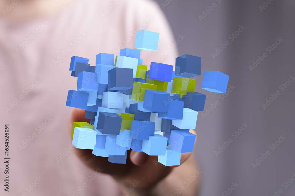 Poster abstract image of data blocks. perfect for tech, network, and digital concepts.