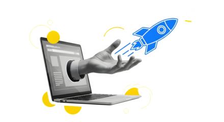 Unlock rapid business growth and launch innovative ideas with a helping hand from technology, symbolizing success and achievement in digital endeavors.